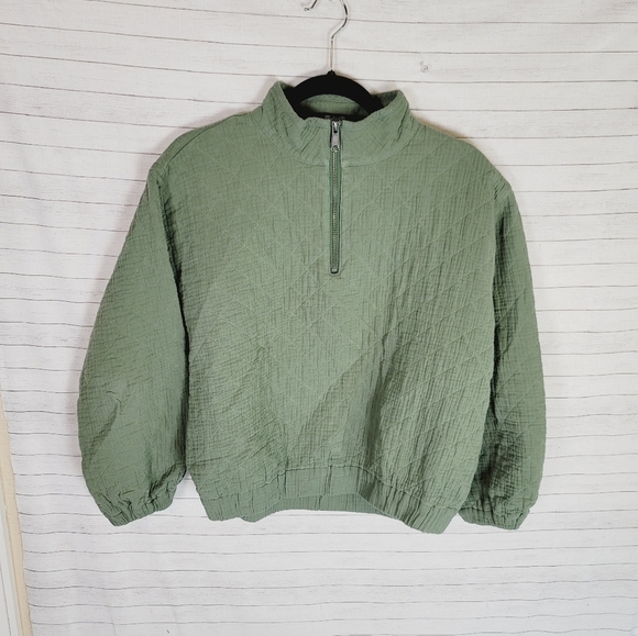 Madewell Tops - MADEWELL Diamond Jacquard Half-Zip Pullover Top in Khaki Green, SZ SMALL